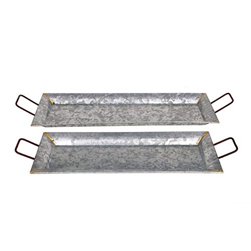 Product Cover Benzara BM02370 Rectangular Shaped Metal Galvanized Trays, Set of 2, Silver