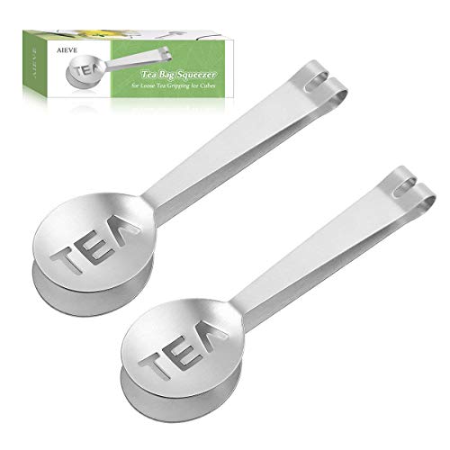 Product Cover Tea Bag Squeezer, 2 Pack Stainless Steel Tea Bag Squeezer Tongs Tea Bag Spoon Tea Bag Holder Tea Bag Strainer for Gripping Ice Cubes Tea Bags for Loose Tea, Silver