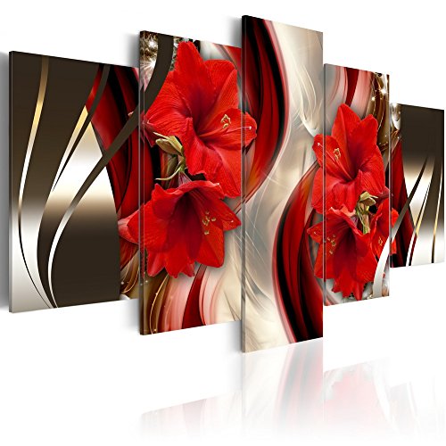 Product Cover Huge Framed Canvas Wall Art Red Flower Print Painting Modern Contemporary Picture Home Decor Crimson Floral 5 Panels Extra Large HD Giclee Artwork Stretched (60