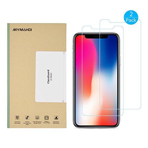 Product Cover MYMAHDI iPhone X Screen Protector, 2 Pack Tempered Glass and 1 Camera Screen Protector Anti-Fingerprint High Light Penetration Ratio 9H Hardness Anti-Scratch Bubble Free [Easy Install] [Ultra Clear]