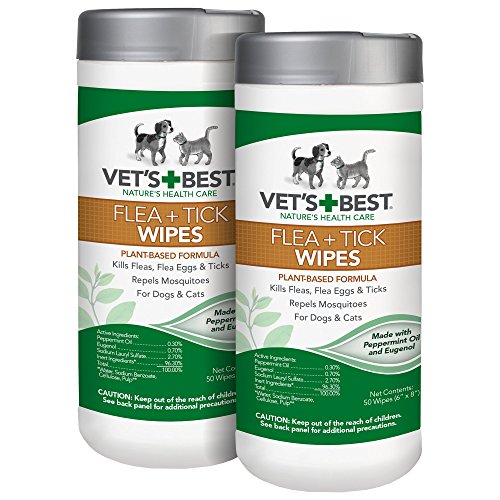 Product Cover Vet's Best Flea and Tick Wipes for Dogs and Cats | Targeted Flea & Tick Application | Multi-Purpose Flea Treatment for Dogs and Cats | 50 Wipes (2 Pack)