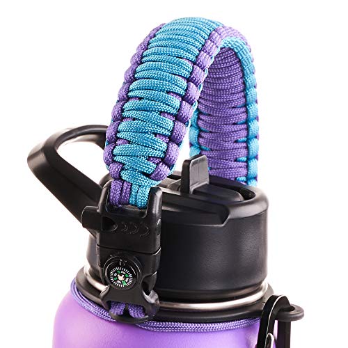 Product Cover WaterFit Paracord Handle for Hydro Flask Wide Mouth Water Bottle - Improved Design Survival Strap Cord for Hydroflask with Safety Ring and Carabiner - Fits 12oz - 64oz Sports Water Bottle