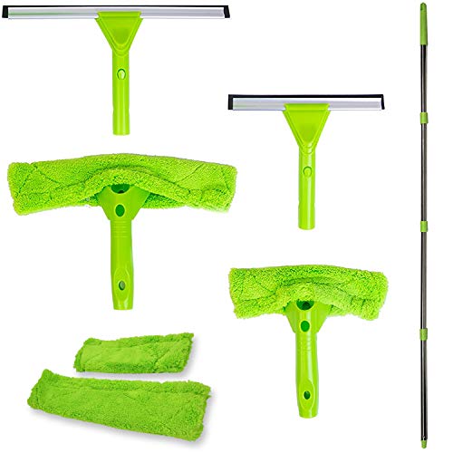 Product Cover Modern Domus Neverending Reach Squeegee Window Cleaner Kit! Shower Squeegee, High Window Cleaning Tools, Car Windshield Tool Doors - Indoor/Outdoor Washing Equipment Extension Pole 4 Washer Heads