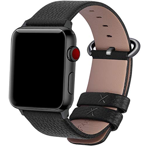 Product Cover Fullmosa Compatible Apple Watch Band 38mm 40mm 42mm 44mm Calf Leather Compatible iWatch Band/Strap Compatible Apple Watch Series 5 Series 4 Series 3 Series 2 Series 1, 44mm 42mm Black+Gunmetal Buckle