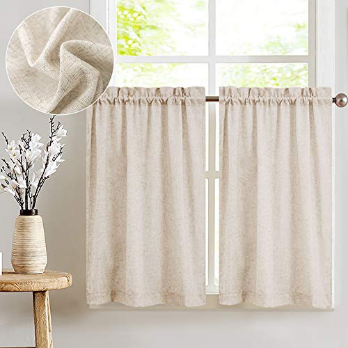 Product Cover jinchan Tier Curtains Linen Textured 36 Inches Long Curtains for Kitchen Small Cafe Curtains for Window Treatment Set 2 Panels Crude
