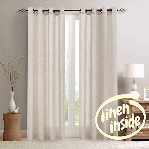 Product Cover jinchan Linen Textured Curtains for Living Room Grommet Top Window Treatment Set for Bedroom 2 Panels 84 inches Long Crude