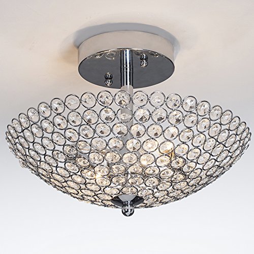 Product Cover POPILION Elegant 2 Light Bowl Shaped Chrome Finish Metal Crystal Chandelier,Flush Mount Ceiling Light