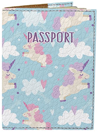 Product Cover Passport Cover - Holder for Men Women Kids - Designer Vegan Leather Travel Case (Beauty Unicorns)