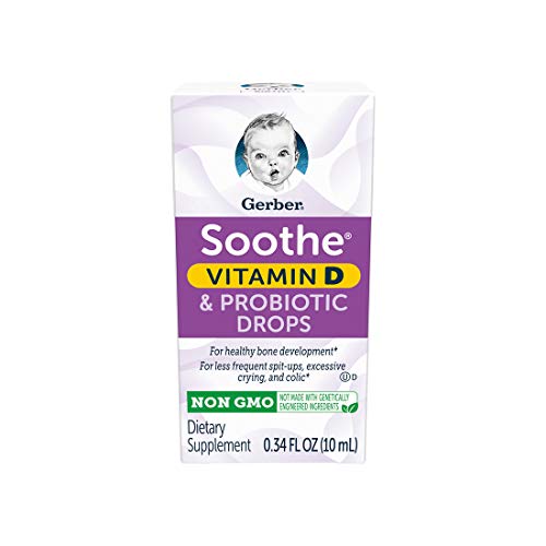 Product Cover Gerber Soothe Baby Probiotic Drops with 100% Daily Vitamin D for Newborns, Infants, Babies & Toddlers, Colic, Spit-Up & Digestive Health, Clinically Proven, 0.34 Fl Oz