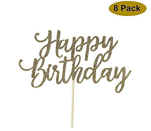 Product Cover 8 Pack Happy Birthday Cake Topper, 1st First Happy Birthday Cupcake Topper, Glitter Gold Decoration
