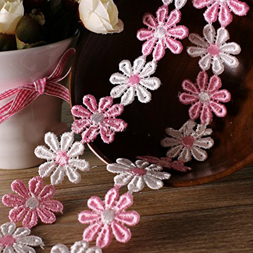Product Cover Yalulu 5 Yards Classic Mini Pink Daisy Sun Flower Lace Trim DIY Ribbon Art Crafts Tape Decoration