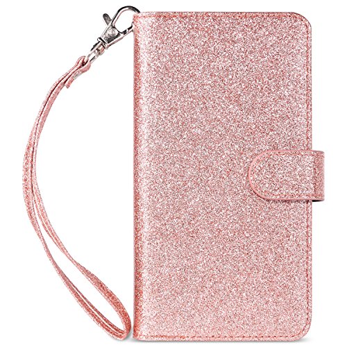 Product Cover ULAK iPhone 7 Plus Case Wallet, iPhone 8 Plus Wallet case Magnetic Detachable, Glitter Premium PU Leather Flip Cover with Card Holder for iPhone 7 Plus/iPhone 8 Plus 5.5 inch- Rose Gold Bling
