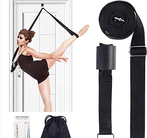 Product Cover Adjustable Leg Stretcher Lengthen Ballet Stretch Band - Easy Install on Door Flexibility Stretching Leg Strap Great Cheer Dance Gymnastics Trainer stretching equipment taekwondo Training (black)