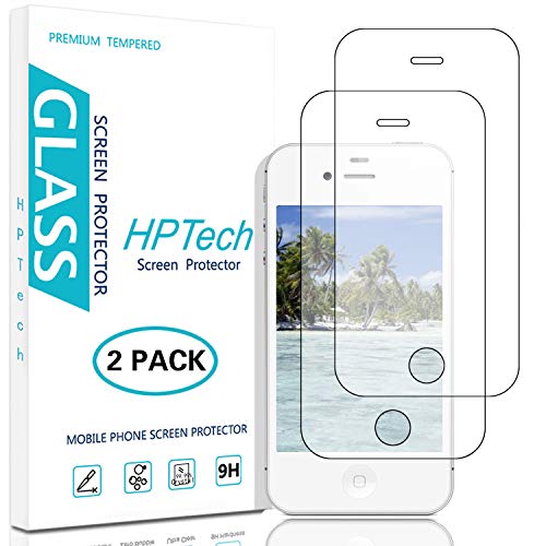 Product Cover HPTech iPhone 4S Screen Protector - (2-Pack) Tempered Glass for Apple iPhone 4, iPhone 4S Bubble Free 9H Hardness with Lifetime Replacement Warranty