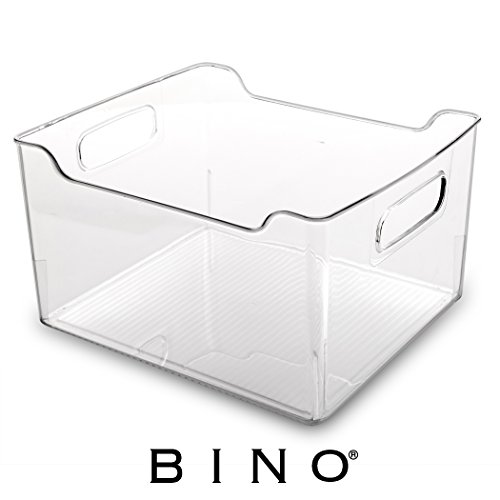 Product Cover BINO Refrigerator, Freezer and Pantry Cabinet Storage Organizer Bin with Handles, Clear and Transparent Plastic Wide Nesting Food Container for Home and Kitchen