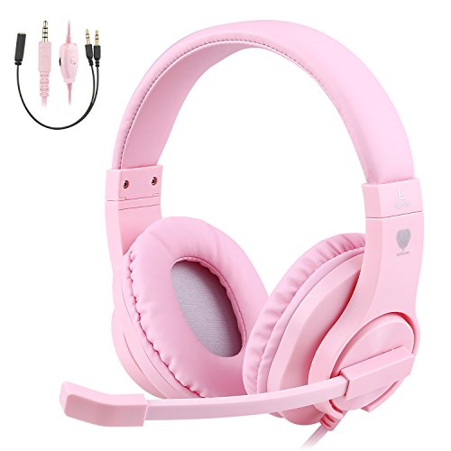 Product Cover BlueFire 3.5mm PS4 Gaming Headset Bass Stereo Over-Ear Gaming Headphone with Microphone and Volume Control Compatible with PS4, New Xbox One, Xbox One S, Xbox One X, Nintendo Switch, PC（Pink）