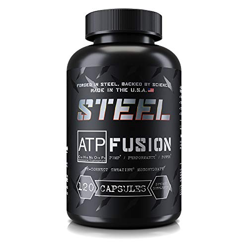 Product Cover Steel Supplements ATP-Fusion Creatine Monohydrate Capsules Workout Supplement Pills No Bloat Faster Recovery Time 60 Servings