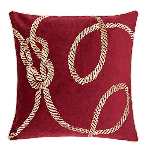 Product Cover Homey Cozy Embroidery Red Velvet Throw Pillow Cover, Merry Christmas Series Gift Knot Luxury Soft Fuzzy Cozy Warm Slik Gift Square Couch Cushion Pillow Case 20 x 20 Inch, Cover Only