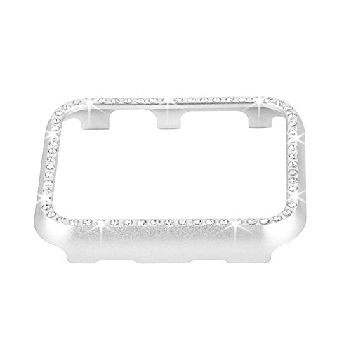 Product Cover Fashion Metal Case with Bling Crystal Diamonds Plate Protective Cover Ultra Thin Bumper for Watch 38mm/42mm Series 1/2/3（Best 3D Bling Gift for Your iWatch) (Silver, 42 mm)
