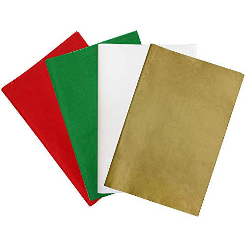 Product Cover Resinta 120 Sheets Christmas Tissue Paper 15 x 20 Inch Gift Paper for Christmas Gift Bags Decorations, DIY and Craft,Red, Green, White and Gold