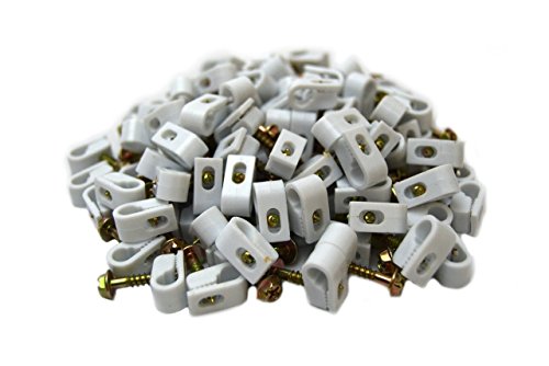 Product Cover Best Connections 100 pcs Single White Mounting Flex Clips w/Strain Relief Screw RG6 RG59
