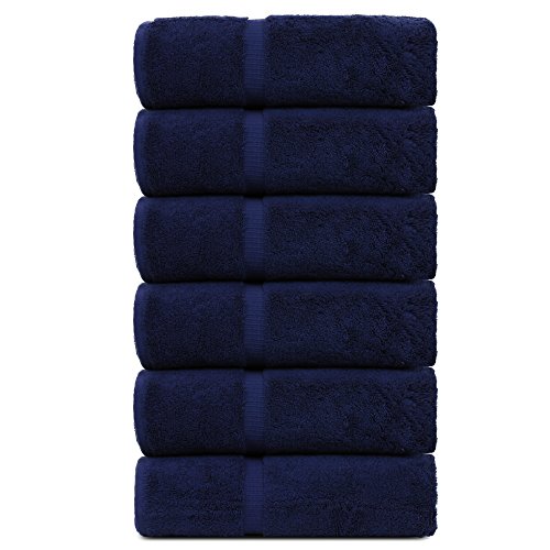 Product Cover BC BARE COTTON Luxury Hotel & Spa Towel Turkish Cotton Hand Towels - Navy Blue - Dobby Border - Set of 6