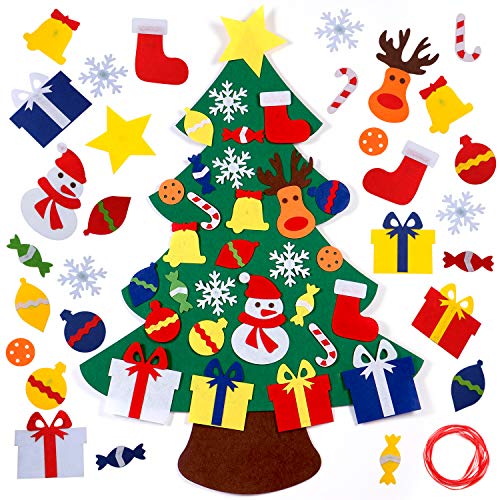Product Cover NEWBEA 3.2 Ft Felt Christmas Tree for Toddlers with 30 Detachable Christmas Ornaments, Xmas Gifts, Door Wall Hanging Decorations,Green