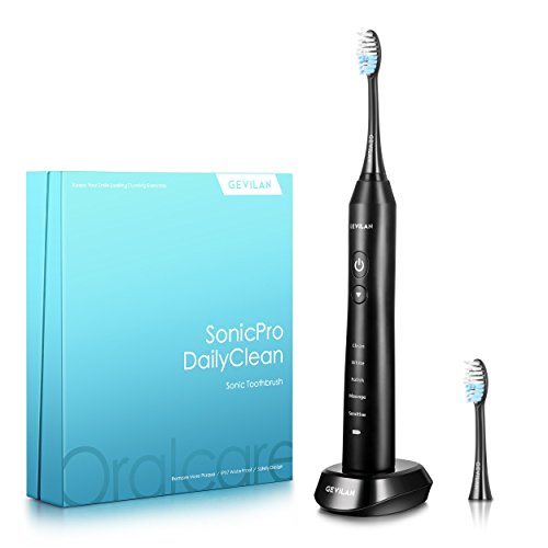 Product Cover Electric Toothbrush Rechargeable Adult Sonic Electric Toothbrush with 2 Replacement Heads (5 Modes with Automatic Timer IPX7 Waterproof Magnetic Charging) Black