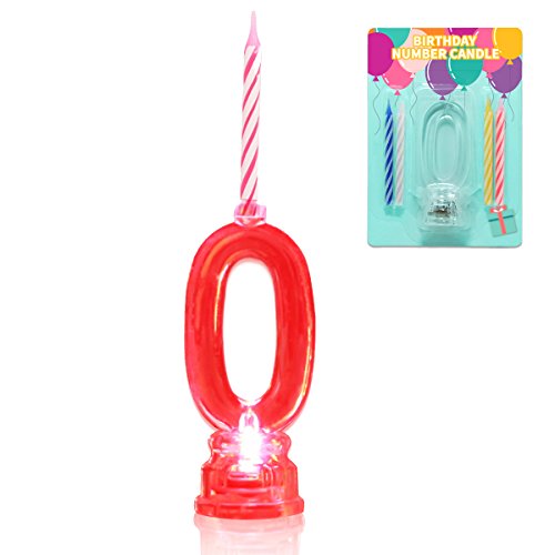 Product Cover Novelty Place Multicolor Flashing Number Candle Set, Color Changing LED Birthday Cake Topper with 4 Wax Candles (Number 0)