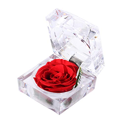 Product Cover Preserved Fresh Flower Eternal Rose with Acrylic Crystal Ring Box, Gifts for Women, Her, Girls, Mother's Day, Valentine's Day, Christmas,Thanksgiving Day, Anniversary, Birthday, Wedding (Skyfire)
