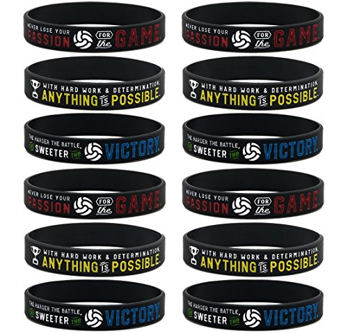 Product Cover (12-Pack) Volleyball Motivational Silicone Bracelets - Wholesale Bulk Volleyball Jewelry, Sports Gifts, Party Favors and Supplies