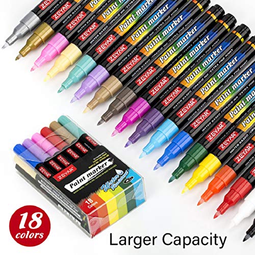 Product Cover ZEYAR Premium Acrylic Paint Pen, Water Based, Extra Fine Point Tip,18 colors, Opaque Ink, Odorless, Acid Free and Safe to use, Environmental friendly.