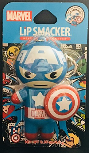 Product Cover NEW!! Lip Smacker Marvel Collection Lip Balm with Key Chain Featuring - Captain America - Limited Edition! Perfect for any Superheros Fans - Red White & Blue-Berry Flavored - Collectible