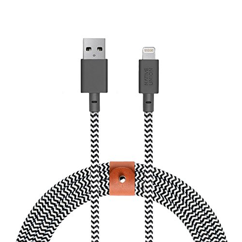 Product Cover Native Union Belt Cable XL - 10ft Ultra-Strong Reinforced [Apple MFi Certified] Durable Lightning to USB Charging Cable with Leather Strap for iPhone/iPad (Zebra)
