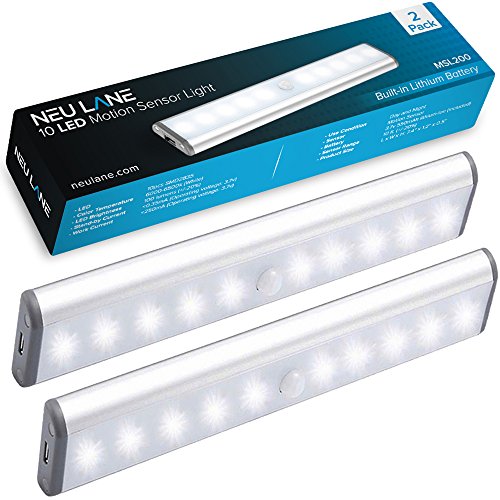 Product Cover Neu Lane 10 LED Light Strip (Upgraded) - Ultra Bright Magnetic Light Bar w/USB Rechargeable Battery & Motion Sensor Mode - Best Wireless Stick On Lighting for Under Cabinet, Counter & Closet (2 Pack)