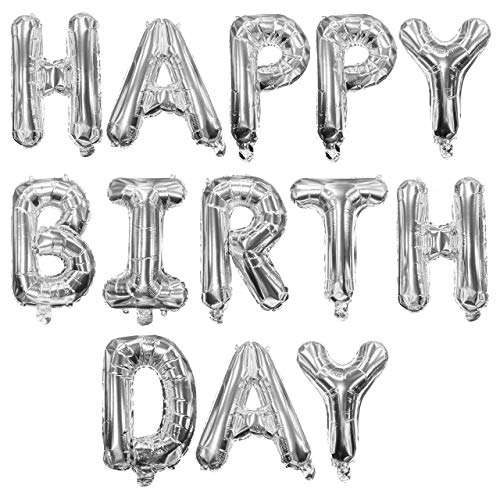 Product Cover Adorox 16 Inches Happy Birthday Metallic Aluminum Foil Birthday Balloon Banner (Silver)