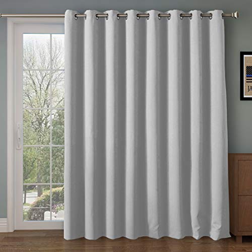 Product Cover Wide Blackout Patio door Curtain Panel&Sliding door insulated curtains,Thermal&Extra Wide curtains,for curtain rod silver,Silver Grommet Top Blackout Curtains:100W by 84L Inches-Greyish White