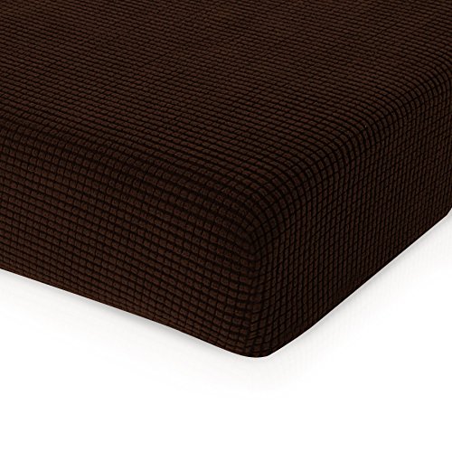 Product Cover CHUN YI Stretch Couch Cushion Cover Replacement, Fitted Loveseat Sofa Chair Seat Slipcover Furniture Protector, Checks Spandex Jacquard Fabric(Medium,Chocolate)