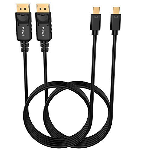 Product Cover Moread Mini DisplayPort to DisplayPort Cable, 6 Feet, 2 Pack, Gold-Plated Thunderbolt to DisplayPort (Mini DP to DP) Display Cable 4K Resolution Ready - Black