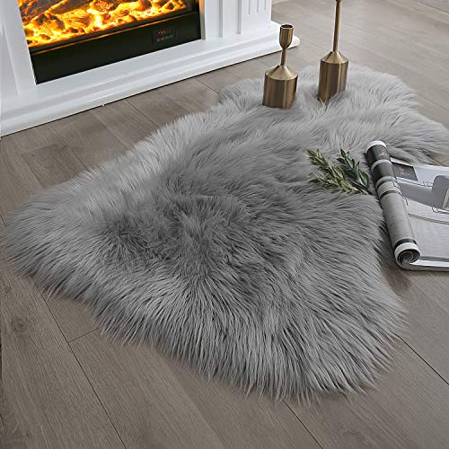 Product Cover Ashler Ultra Soft Fluffy Area Rug Faux Fur Sheepskin Carpet Chair Couch Cover for Bedroom Floor Sofa Living Room, Grey 2 x 3 Feet