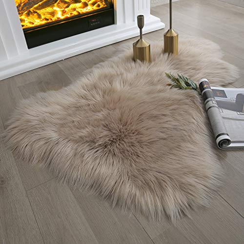Product Cover Ashler Soft Faux Sheepskin Fur Chair Couch Cover Beige Area Rug Bedroom Floor Sofa Living Room 2 x 3 Feet