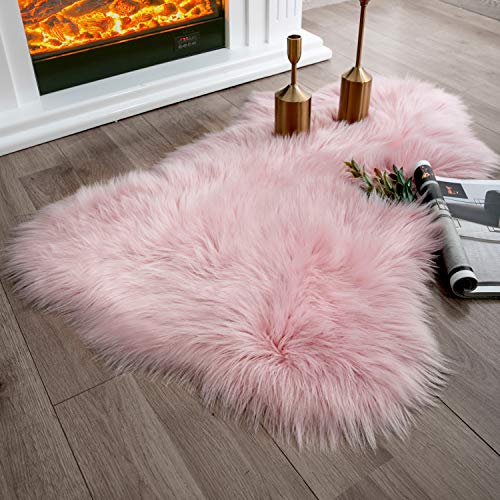 Product Cover Ashler Soft Faux Sheepskin Fur Chair Couch Cover Pink Area Rug for Bedroom Floor Sofa Living Room 2 x 3 Feet