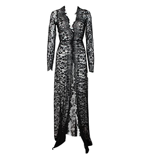 Product Cover Maternity Dress InKach Spilt Front Maternity Gown Lace Long Sleeve Maxi Dresses for Photo Shoot (Black, Free Size)