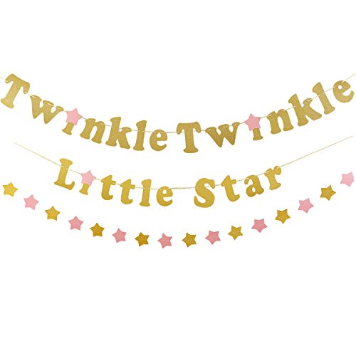 Product Cover Gold Glittery Twinkle Twinkle Little Star Banner with 1Pcs Sparkling Star Garland,Wedding Birthday Baby Shower Holiday Party Decorations Supplies