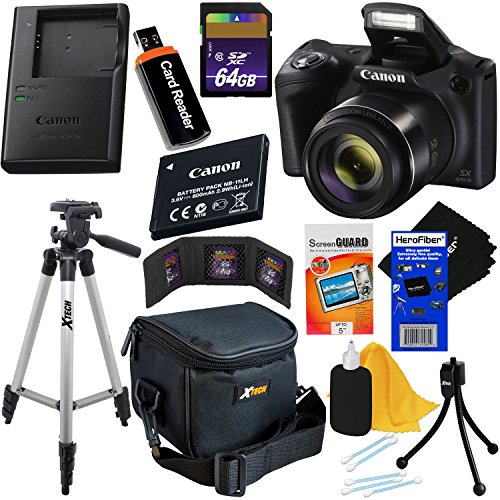 Product Cover Canon Powershot SX420 is 20 MP Wi-Fi Digital Camera with 42x Zoom (Black) Includes: Canon NB-11LH Battery & Canon Charger + 9pc 64GB Deluxe Accessory Kit w/HeroFiber Cloth