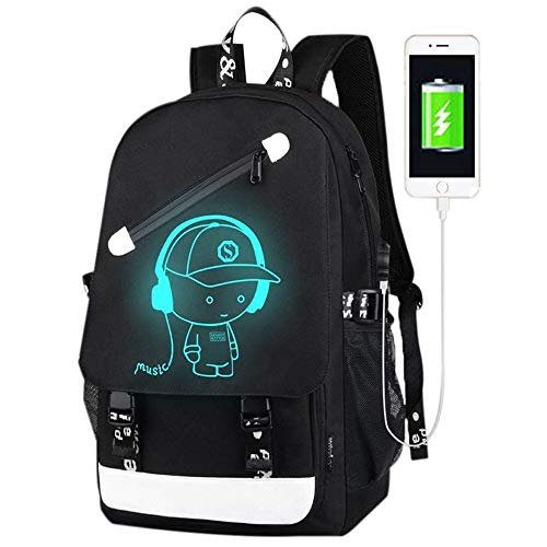 Product Cover FLYMEI Anime Luminous Backpack, Laptop Backpack with USB Charging Port, Bookbag for School with Anti-Theft Lock, Black Travel Backpack Cool Back Pack for Work, 17.7'' x 11.8'' x 5.5''