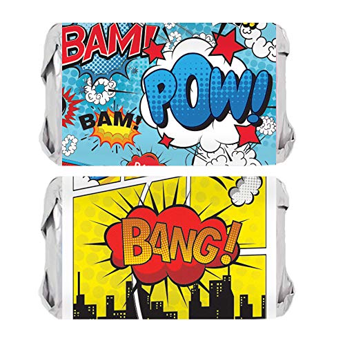 Product Cover Superhero Birthday Mini Candy Bar Wrappers - 45 Stickers