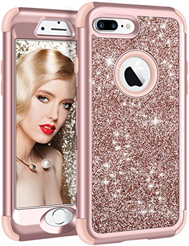 Product Cover Vofolen Case for iPhone 8 Plus Case iPhone 7 Plus Case Glitter Bling Shiny Heavy Duty Protection Full-body Protective Hard Shell Rubber Bumper Armor with Front Cover for iPhone 8 Plus 7 Plus Rose Gold