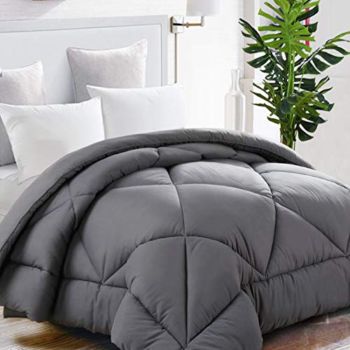 Product Cover TEKAMON All Season Queen Comforter Winter Warm Soft Quilted Down Alternative Duvet Insert with Corner Tabs,Luxury Fluffy Reversible Hotel Collection,Charcoal Grey,88 x 88 inches
