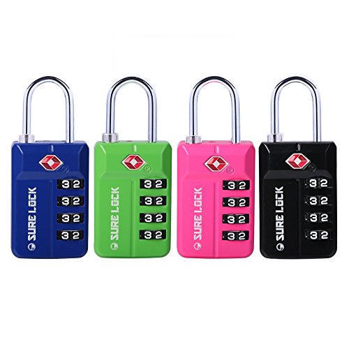 Product Cover TSA Approved Travel Luggage Locks, Open Alert Combination Lock for School Office & Gym Locker,Toolbox, Pelican Case,Easy Read Dials- 1, 2 & 4 Pack